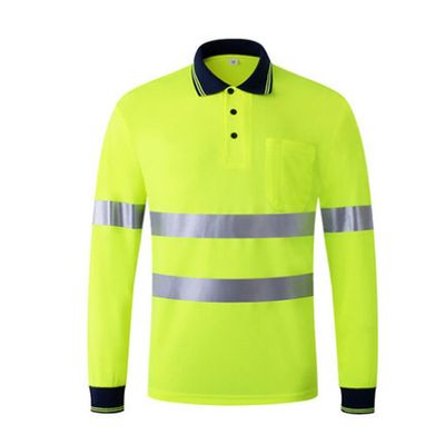 Phrmovs Reflective Polo Long Sleeve Tshirt Safety Top Hi Vis Quik Dry Yellow,L