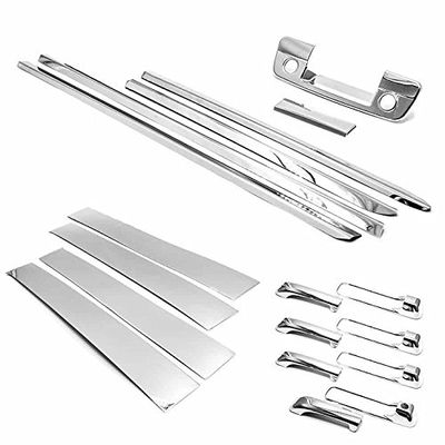Polished Window Sills+Door Pillars+4DR Handles+Tailgate Covers for Backup Camera for 2009-2018 Dodge RAM 1500/2500/3500 Quab Cab