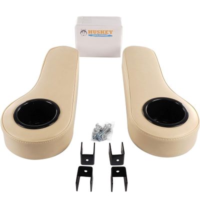 Huskey 2X Beige Rear Seat Arm Rests with Cup Holder Compatible with Yamaha, Club Car, EZGO TXT and All Other Models for an Upgraded Support Frame- Can be Installed by Drilling or Non-Drilling Brackets