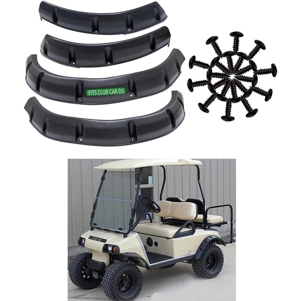 Huskey 4PCS Golf Cart Fender Flares W/Black Self-Taping Screws for Club Car DS 1993 & Up G/E Models,3-4 Inches Wide, Constructed of Impact-Resistant ABS plastic,for Lifted Golf Cart W/Offroad Tires
