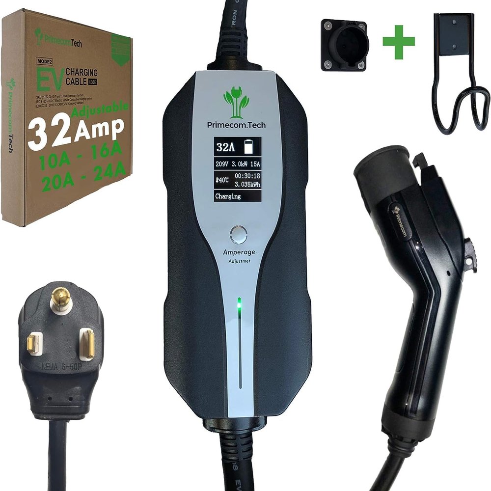 PRIMECOM 30 Feet Level 2 (220V/240V) Electric Vehicle (EV) Charger 32 & 40 Amp 6-50P, 10-50P, 14-50P for Bolt, Tesla, Kona, etc. (6-50P, 32 Amp)