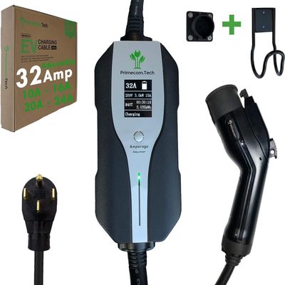PRIMECOMTECH 32Amp & 40Amp Primecom Level 2, Electric Vehicle (EV) Charger, 240V, 32A/40A, NEMA 14-50, 6-7X Faster Than Level 1, 26/33 Miles Range Per Hour, 30/40/50 Feet Lengths, Tesla Compatible