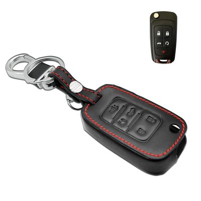 MECHCOS Compatible with Chevrolet Chevy Equinox Cruze Malibu Sonic Camaro Impala SS Buick Encore Lacrosse Regal Verano GMC Terrain Key Fob Cover Case Chain Black Leather Remote Holder