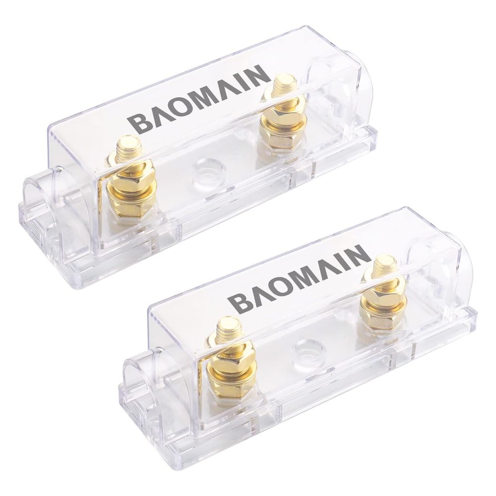 Baomain 2-Pack ANL Fuse Holder Set, Gold Plated M8 Terminals with Clear Cover, for 0/2/4 Gauge Wire, Car Audio, Inverter, Truck, Marine 12V/24V Electrical SystemFuse Not Included