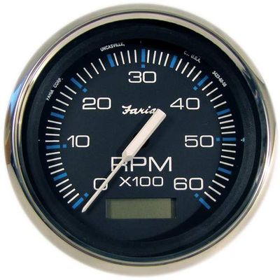 Faria Chesapeake Black Ss 4" Tachometer W/Hourmeter - 6,000 Rpm (Gas - Inboard)