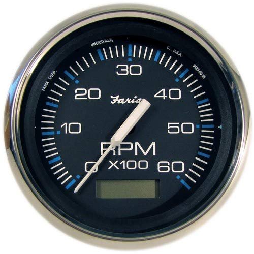 Faria Chesapeake Black Ss 4" Tachometer W/Hourmeter - 6,000 Rpm (Gas - Inboard)
