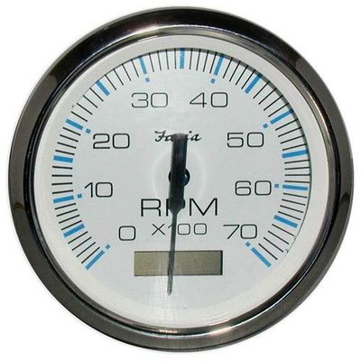 Faria Chesapeake White Ss 4" Tachometer W/Hourmeter - 7,000 Rpm (Gas - Outboard)