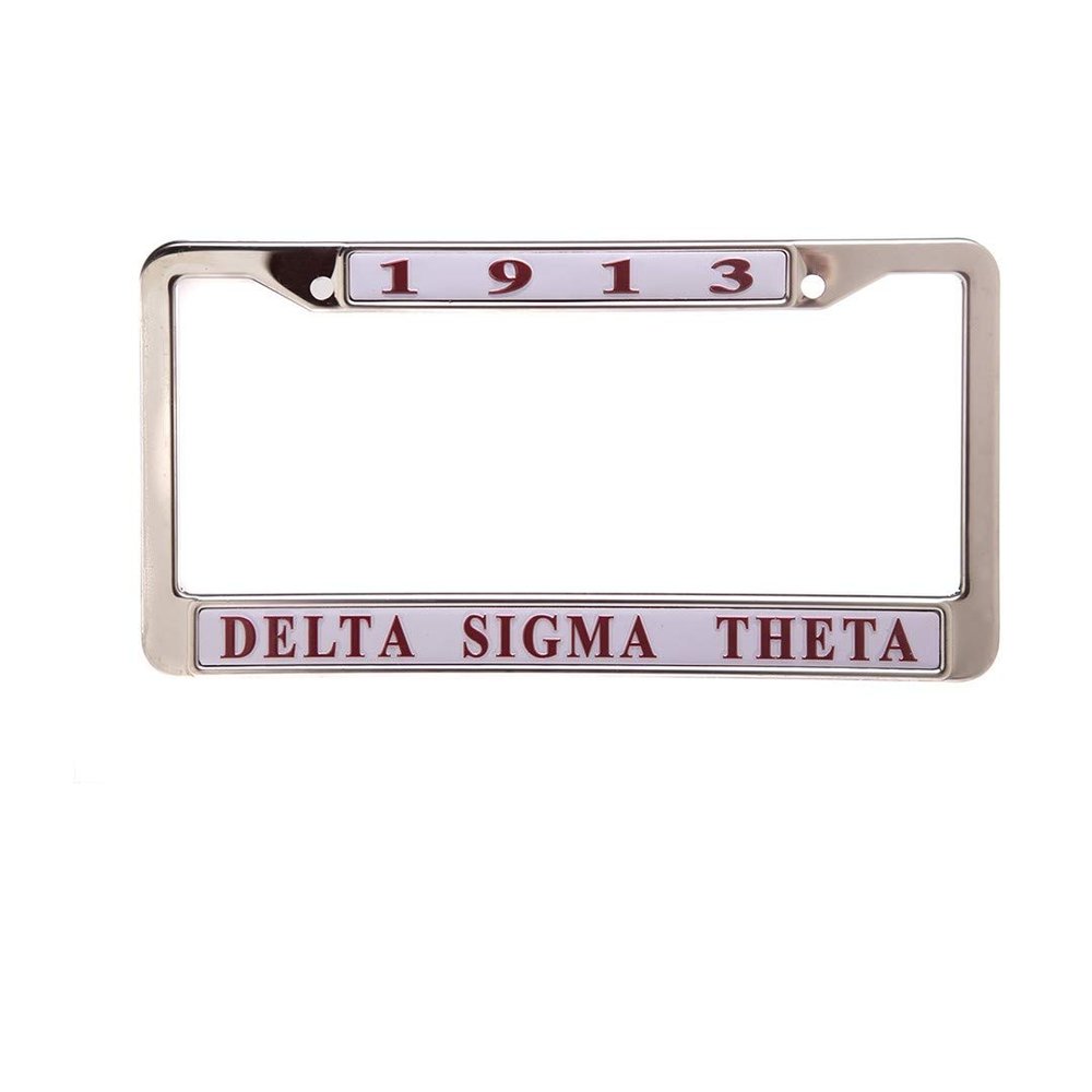 Delta Sigma Theta White Metal License Plate Frame