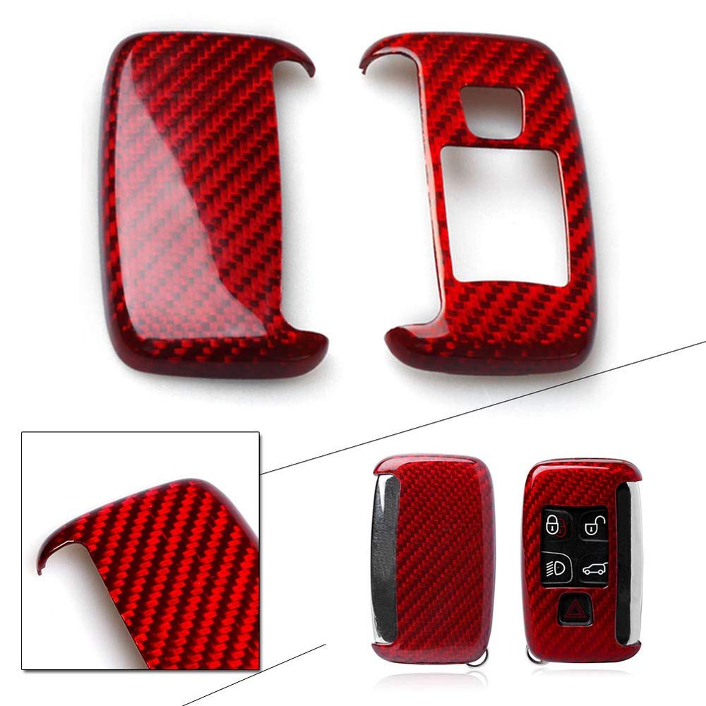 GZYF Carbon Fiber Remote Key Cover Case Fits for Jaguar Keys, Red