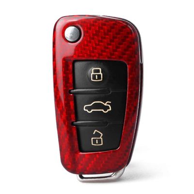 GZYF Auto Remote Car Key Case Shell Cover Fits for Audi A6 TT A3 Q3 A1 A4 Q7 S3, Red Carbon Fiber