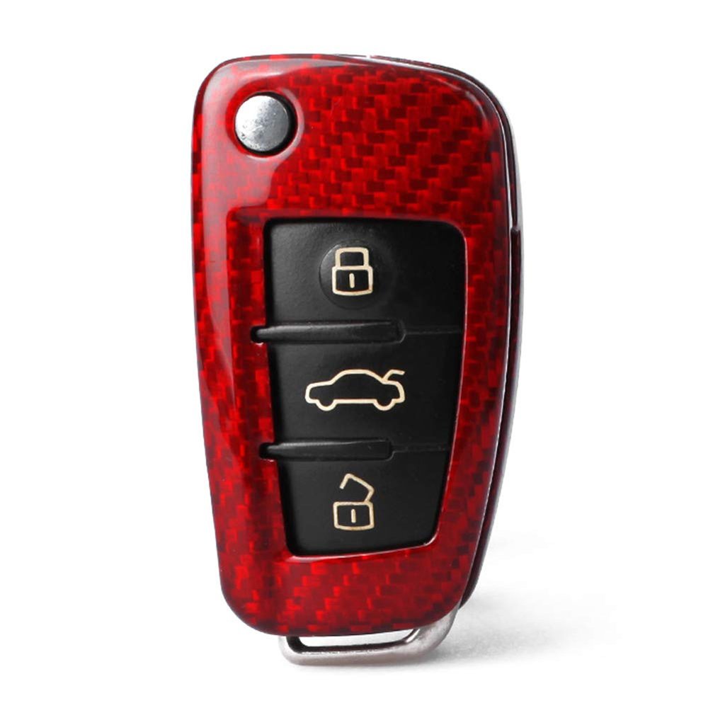 GZYF Auto Remote Car Key Case Shell Cover Fits for Audi A6 TT A3 Q3 A1 A4 Q7 S3, Red Carbon Fiber