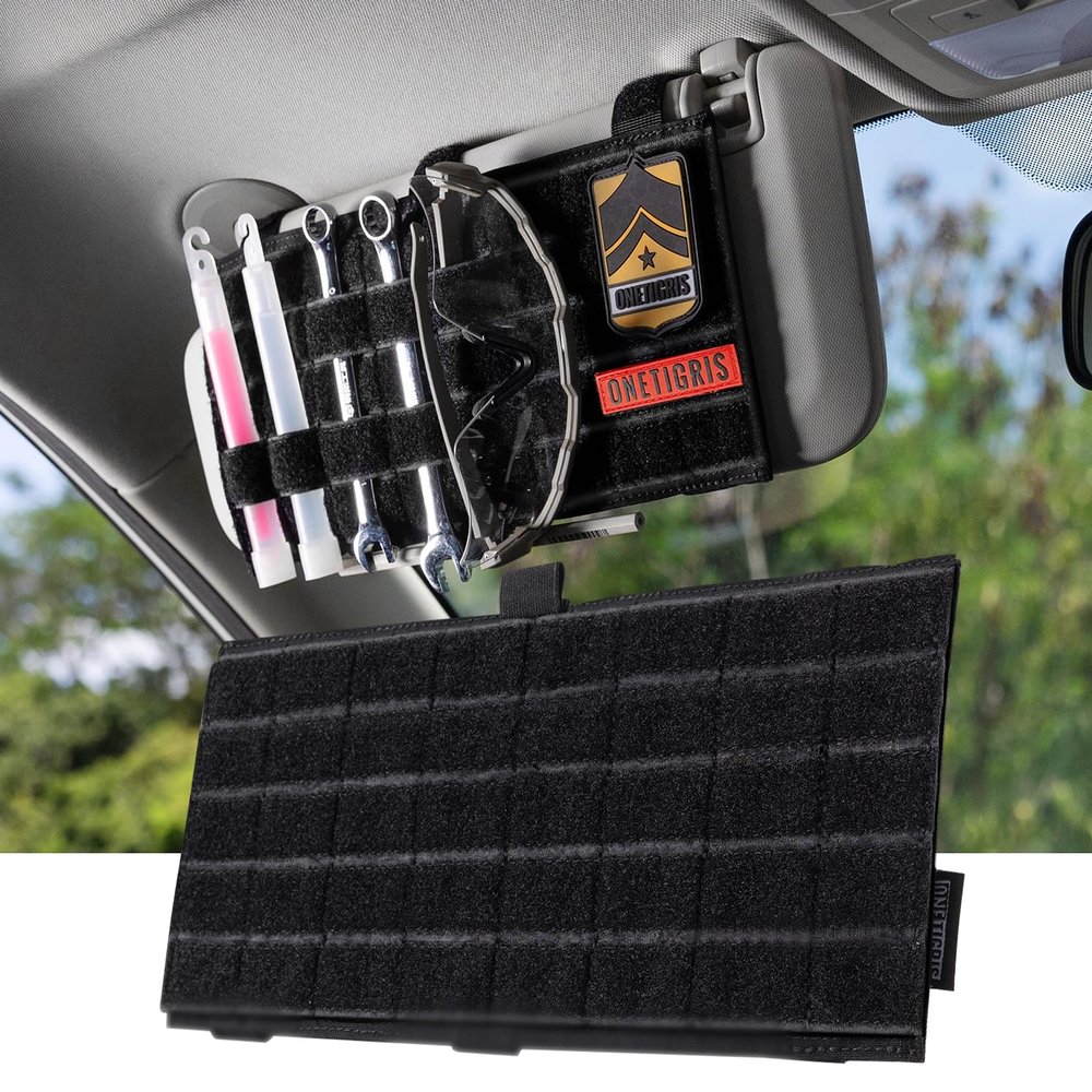 ONETIGRIS Molle Visor Panel Organizer, Tactical Car Sun Visor Organizer Molle Patch Panel Vehicle Visor Storage Holder Pouch, Molle Webbing with Hook-and-Loop Straps for Cars, Trucks, Suvs etc.