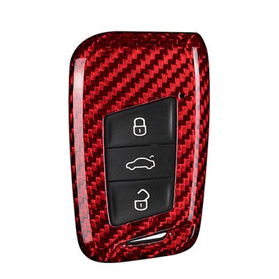 MissBlue Carbon Fiber Key Fob Cover For Volkswagen Arteon Atlas Golf Alltrack Jetta Passat For Tiguan For Skoda Kodiaq Superb A7 Smart Car Key, Light Weight Glossy Finish Key Fob Protection Case - Red
