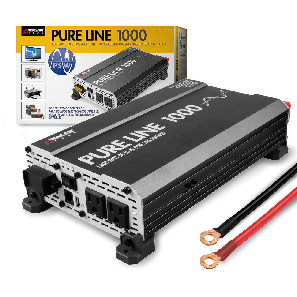 Wagan EL3804 Pure Line Inverter 1000 Watt DC 12V to 110V AC Car Pure Sine Wave Power Inverter for Home RV Camping Van Life Off Grid ETL Certified