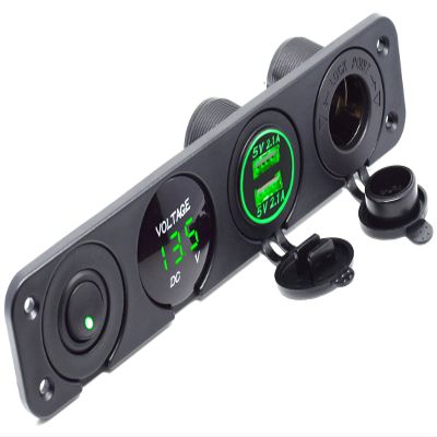 Cllena Dual USB Socket Charger 4.2A + 12V Power Outlet + LED Voltmeter + ON-Off Toggle Switch 4 in 1 Functions Panel for Car Marine Boat Rv ATV UTV Truck Camper (Green)