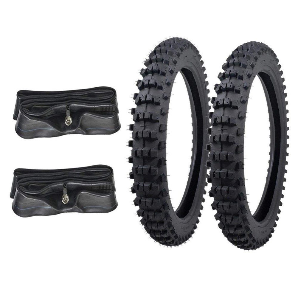 TDPRO Pack of Two 70/100-17 Tire and Tube kit | 2.25-2.50x17 Tires and Inner Tubes for Pit Dirt Bike Off Road