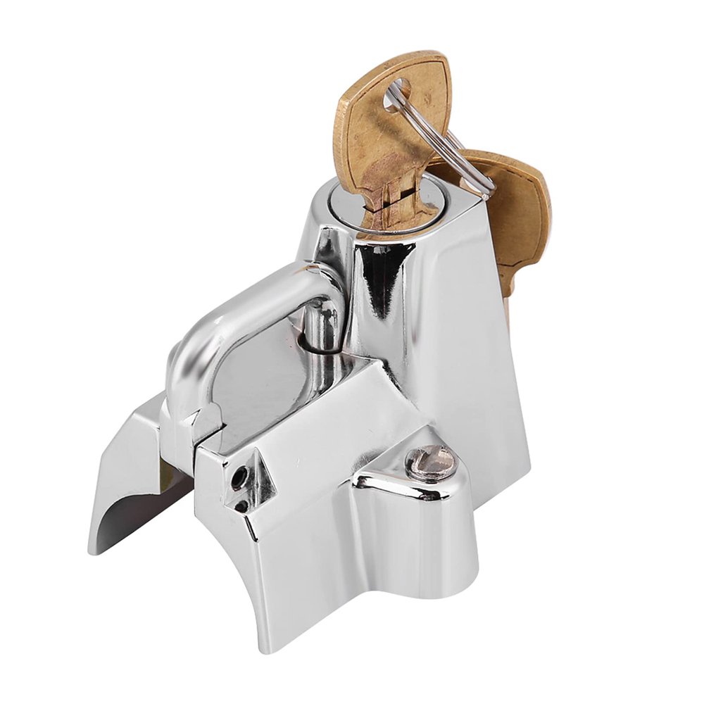 78 Motorcycle Helmet Lock, Universal Motorbike Helmet Lock Hanger Hook 2 Keys Locking Set, Chrome Silver