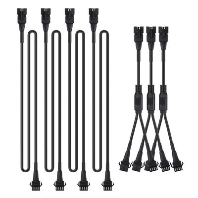 4pcs 2-Feet Extension Cords and 3pcs 2-Way Splitters for Underglow RGB LED Strip Light Kits on Motorcycles Trikes Golf Carts ATVs EXT-2FT