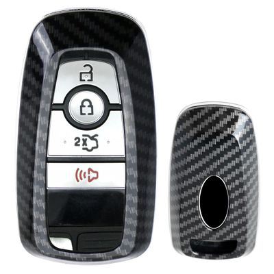 iJDMTOY Exact Fit Black Glossy Carbon Fiber Finish Key Fob Shell Compatible with Ford 2018-up Mustang F150 F250 Bronco Explorer Expedition Keyless Smart Key