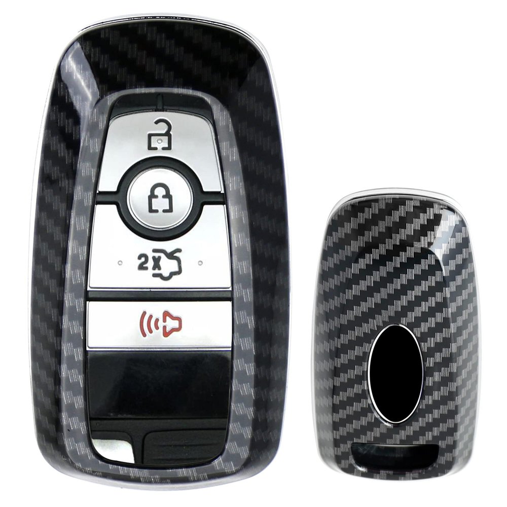 iJDMTOY Exact Fit Black Glossy Carbon Fiber Finish Key Fob Shell Compatible with Ford 2018-up Mustang F150 F250 Bronco Explorer Expedition Keyless Smart Key