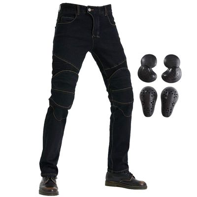 Motorcycle Riding Protective Pants Armor Motocross Racing Denim Jeans Upgrade Knee Hip Protective Pads (Black, L)