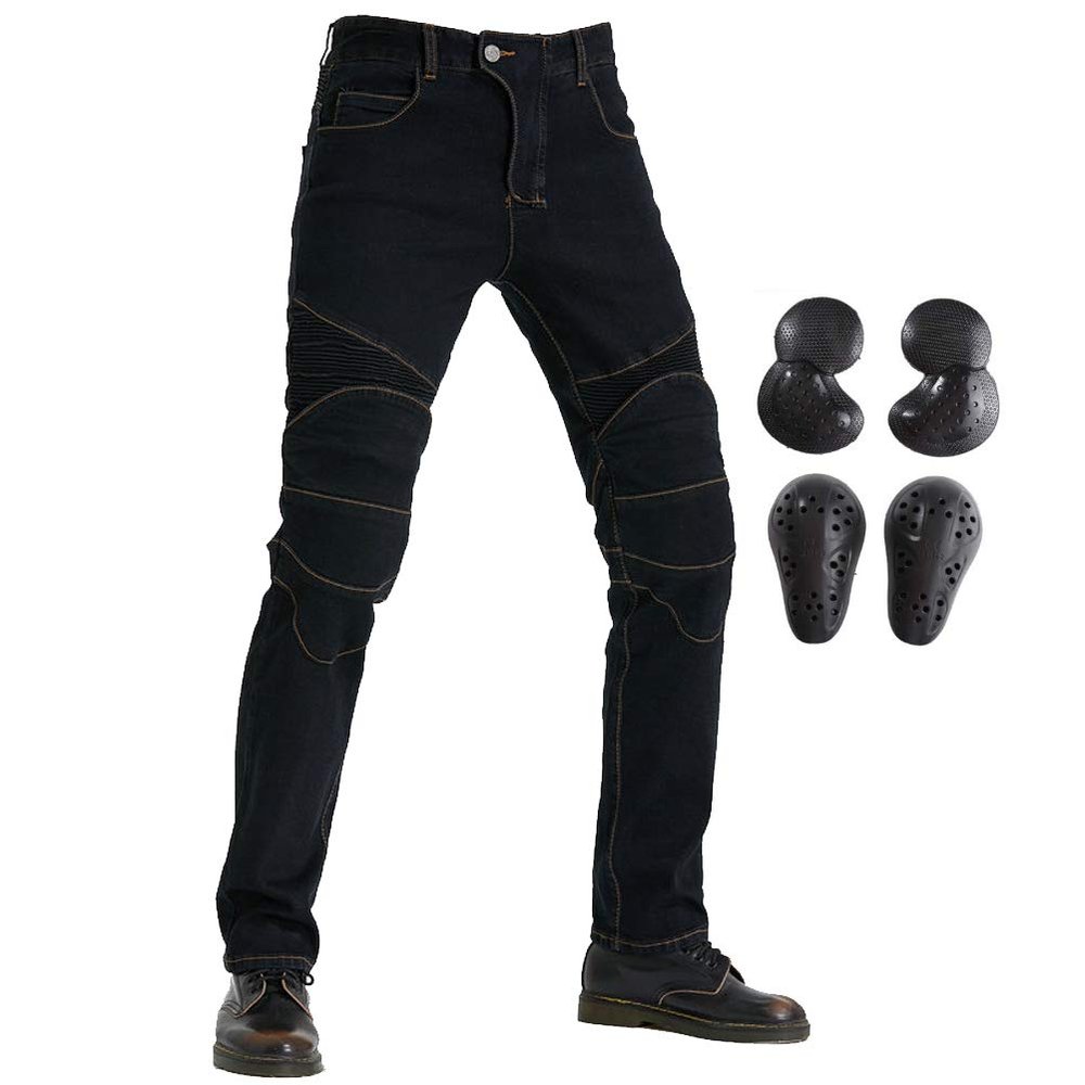 Motorcycle Riding Protective Pants Armor Motocross Racing Denim Jeans Upgrade Knee Hip Protective Pads (Black, L)