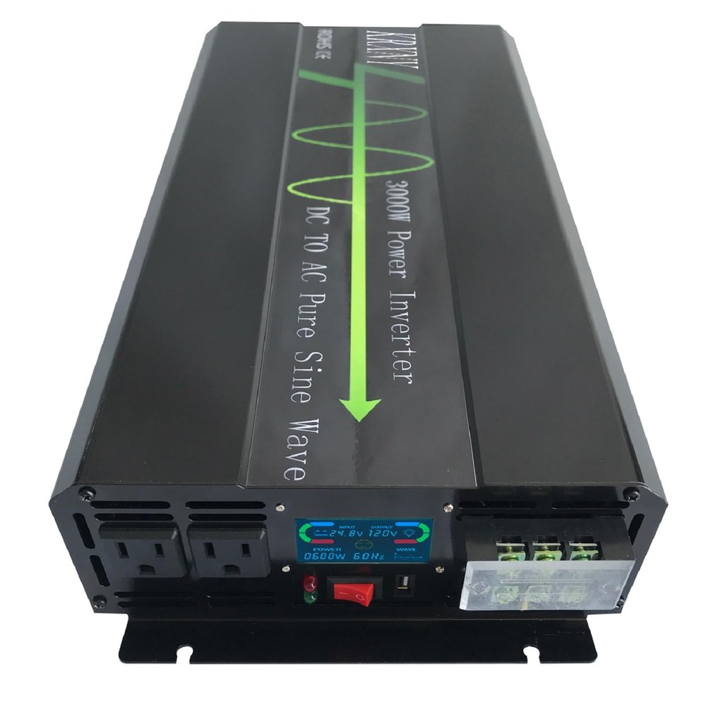 KRXNY 3000W Pure Sine Wave Power Inverter Converter 24V DC to 120V AC 60HZ Off Grid with LCD Display for RV Camping Home Solar