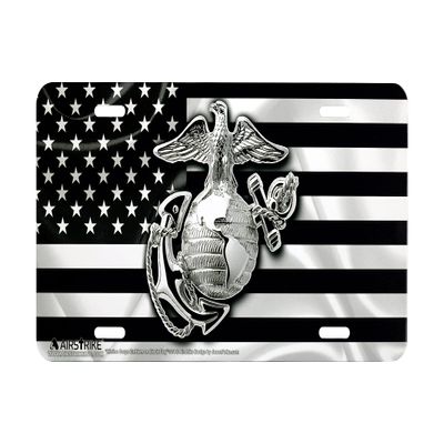 Marine Corps License Plate, USMC License Plate, Marine License Plate, USMC License Plates for Front of Car, USMC Black Flag License Plate, USMC Plate, Made in USA by Airstrike (Made of Metal)-774