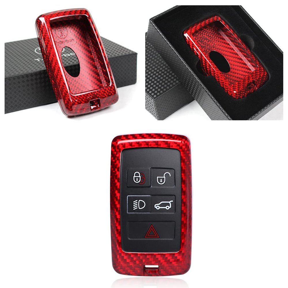 Premium Red Carbon Fiber Key Fob Remote Case Cover Compatible for 2018-2019 Land Range Rover