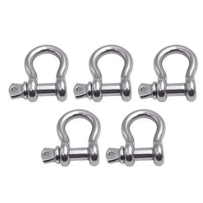 MarineNow US Type 316 Stainless Steel Bow Shackle with Over Size Screw Pin for Anchor, Towing, Off Road Recovery (0.375" 3/8 with 7/16" Pin 1.1T WLL, 05-Pack)