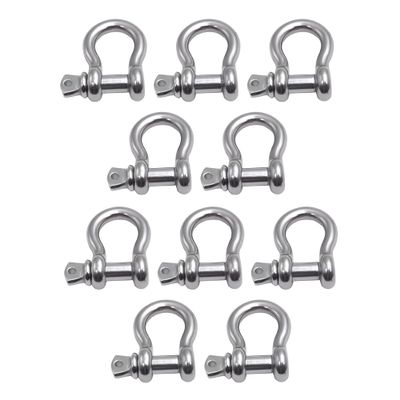 MarineNow US Type 316 Stainless Steel Bow Shackle with Over Size Screw Pin for Anchor, Towing, Off Road Recovery (0.375" 3/8 with 7/16" Pin 1.1T WLL, 10-Pack)