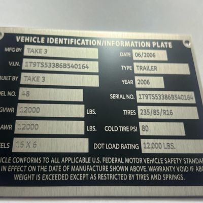 Decal USA Made in the USA NOT China! Personalized Universal Semi Freight Trailer ID Plate DOT Accepted Model VIN# Serial numberBUY American Quickly Shipped Includes 4 Fasteners. 5.25x3.25x.032