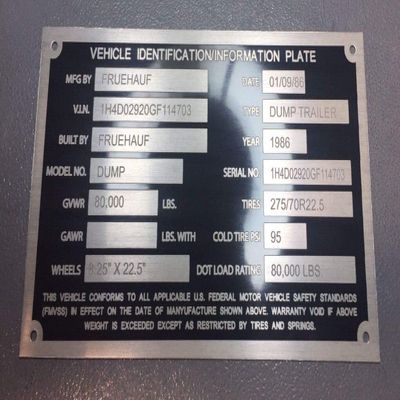 Car Hauler Semi Trailer Special ID Tag Plate Serial Model VIN # Custom Engraved!