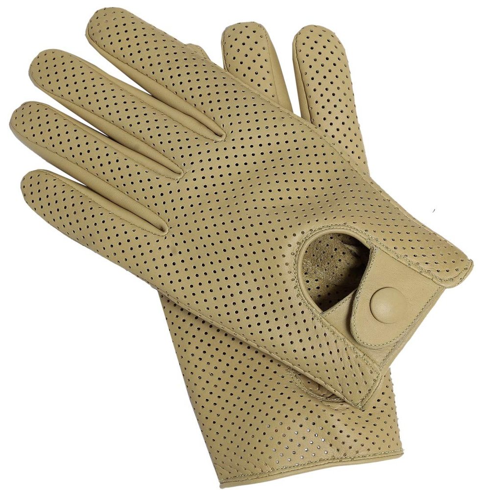 Riparo Women's Genuine Leather Mesh Perforated Driving Motorcycle Gloves (X-Large, Sand)