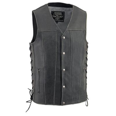Milwaukee Leather MLM3521 Men's Distress Grey Leather Vest - V-Neck Straight Bottom Side Lace Motorcycle Rider Vest - 6X-Large