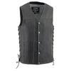Milwaukee Leather MLM3521 Men's Distress Grey Leather Vest - V-Neck Straight Bottom Side Lace Motorcycle Rider Vest - 6X-Large view 1