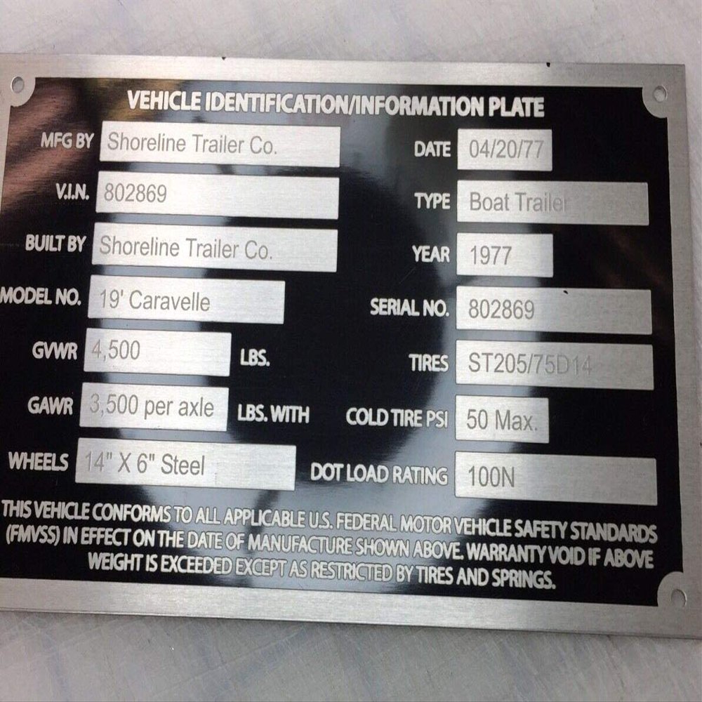 Decal USA Made and Sold in the USA! Semi Car Hauler Trailer ID Plate Serial Model VIN # Custom Engraved Message me with Your info