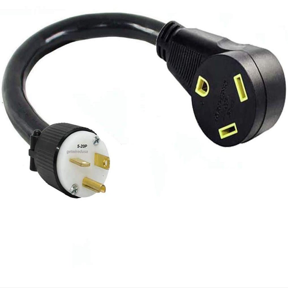 5-20P 3-Pin Male Plug to TT-30R 3-Prong Female RV Travel Trailer Camper Motor Home Receptacle Outlet Box NEMA Electric Power Cord Adapter/Converter 220/250V Input 110/125V Output