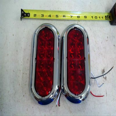 yan (2) 6" Chrome Trailer Truck RED LED Surface Mount Oval Stop Turn Tail Light