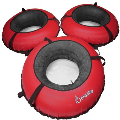 Pack of Three Bradley Heavy Duty Tubes for Floating the River; Whitewater Water Tube; Rubber Inner Tube with Cover for River Floating; Linking Tubes for Floating the River; River raft Tube Red