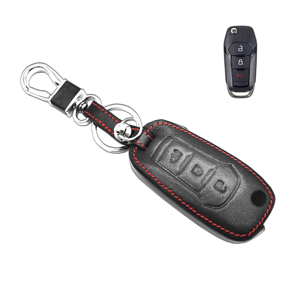 MECHCOS Compatible with Ford Maverick F-150 F-250 F-350 F-450 F-550 Super Duty Ranger Bronco Expedition EcoSport Escape Explorer Fusion F-650 F-750 Key Fob Cover Case Leather Protector Remote Holder