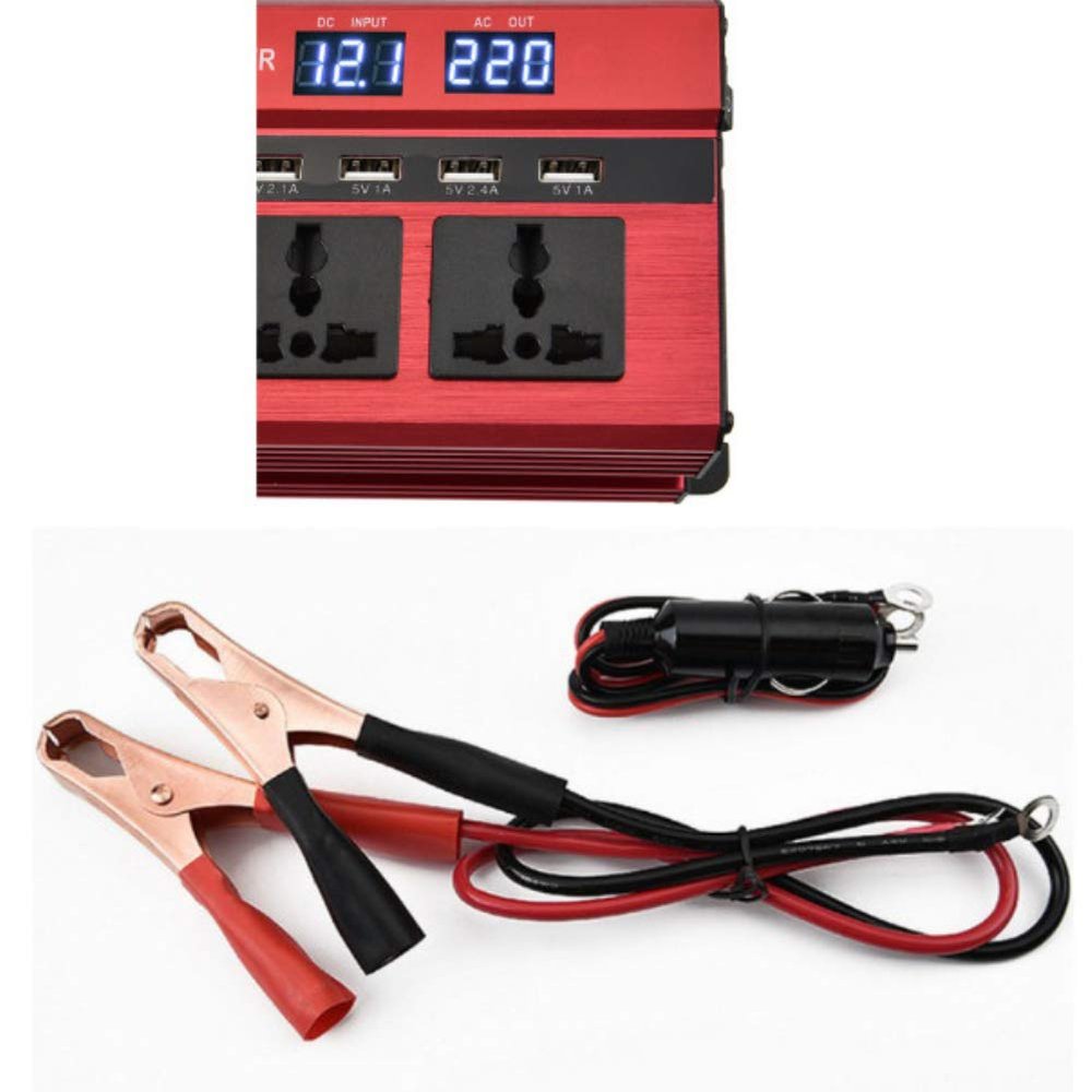 1200W LED Power Inverter Converter DC 12V to AC 220V 4 USB Ports Charger Auto Vehicle Short-Circuit Protection