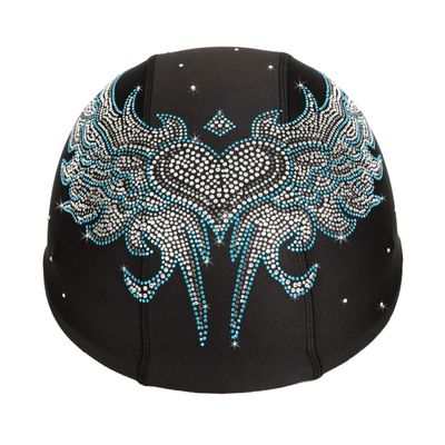 Helmetra Rhinestone Helmet Cover for Riders, Blue Tribal Wings and Heart Stylish Helmet Cover for Women, Riding Helmet Cover, Motorcycle Accessories