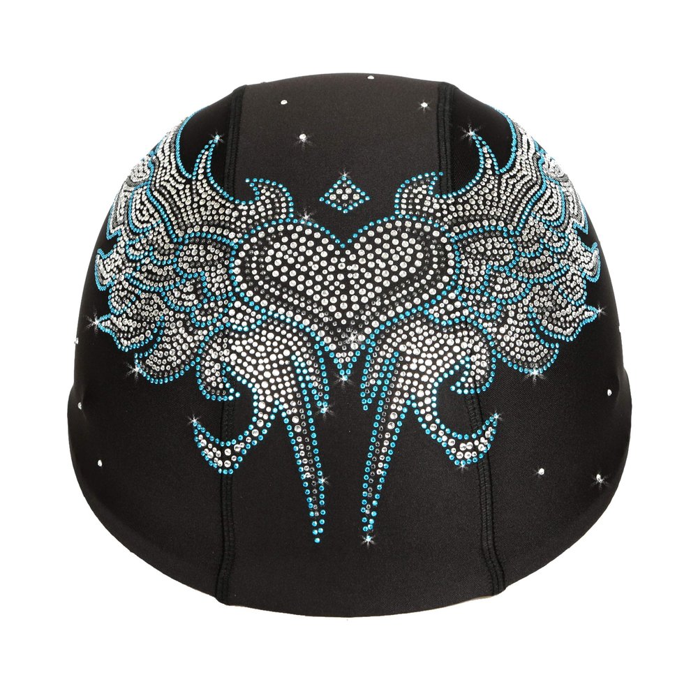 Helmetra Rhinestone Helmet Cover for Riders, Blue Tribal Wings and Heart Stylish Helmet Cover for Women, Riding Helmet Cover, Motorcycle Accessories