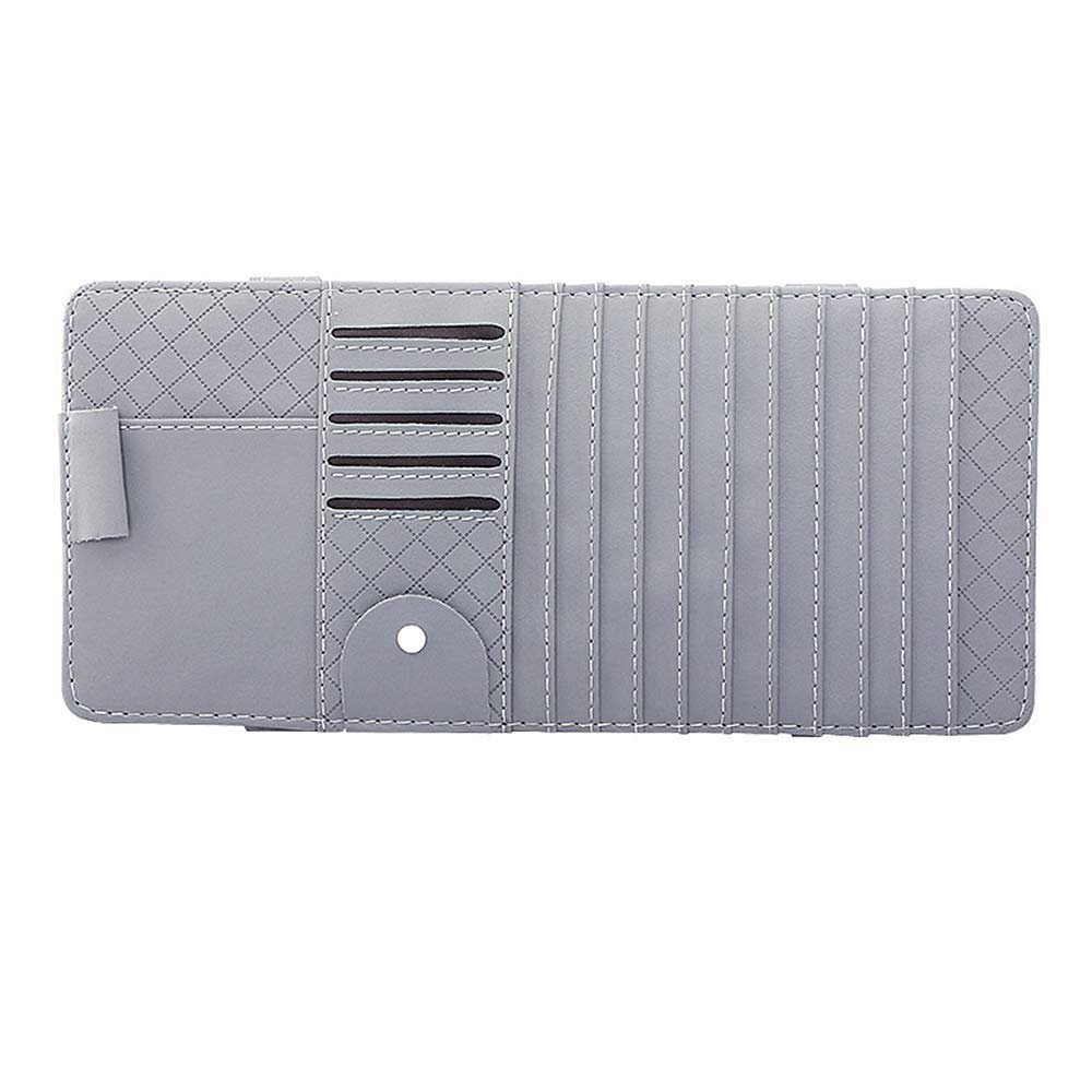 Yolu Auto Car Sun Visor Organizer CD Luxury Leather Shade Organizer CD Travel Holder Bag Cards Wallet Pocket Pen Glasses Clip Cover Storage Electronic Accessory (Gray)