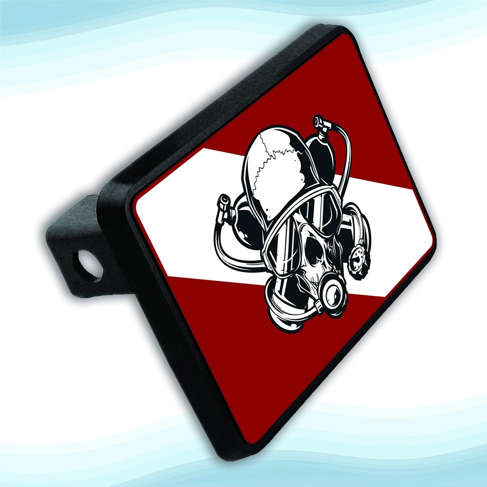 Apedes Custom Red Plastic Diver Skull Scuba Diving Hitch Plate - 2 Receiver Hitch Wallmount
