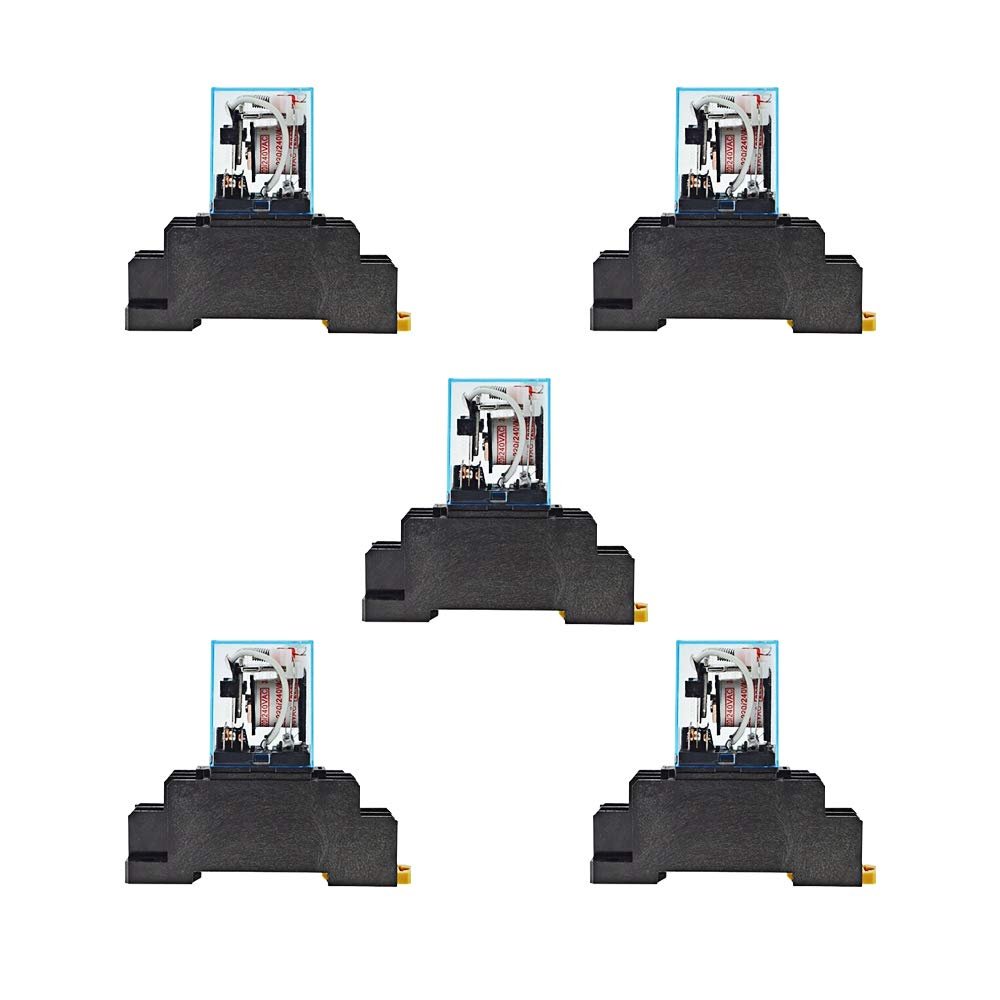 Ximimark 5Sets DC 12V Coil Power Relay LY2NJ HH62P JQX-13F DPDT 8 Pin 10A with Socket Base
