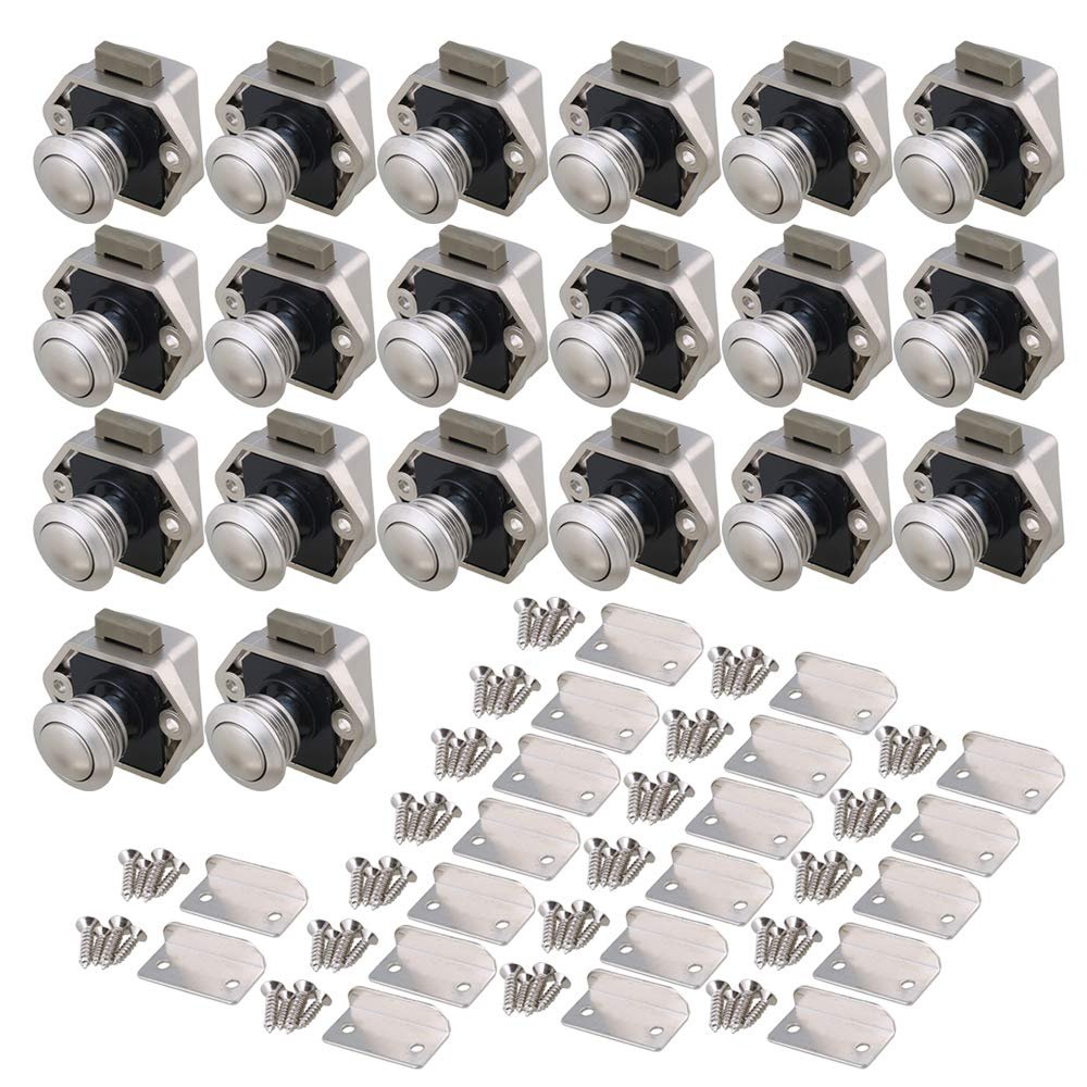 RDEXP Push Button Keyless Locks Latch Cupboard Caravan for RV Drawer Cabinet Door Thickness 15-18mm Set of 20