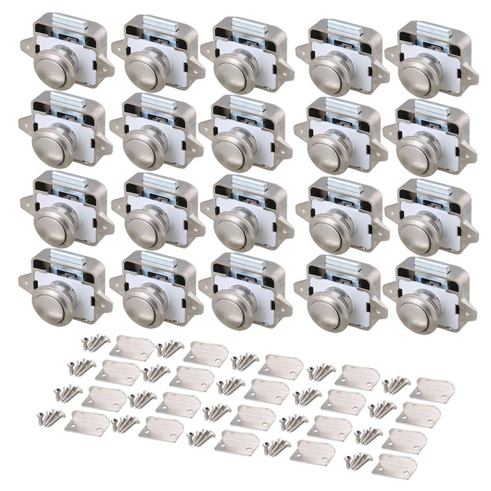 RDEXP 26mm Opening Hole Pearl Nickel Push Button Cabinet Latch Knobs for Motorhome Cupboard Cabinet Door Set of 20