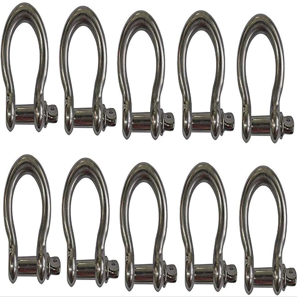 MarineNow 316 Stainless Steel Bow Shackle for Anchor, Towing, Off Road Recovery (12 mm (1/2"), 10-Pack)